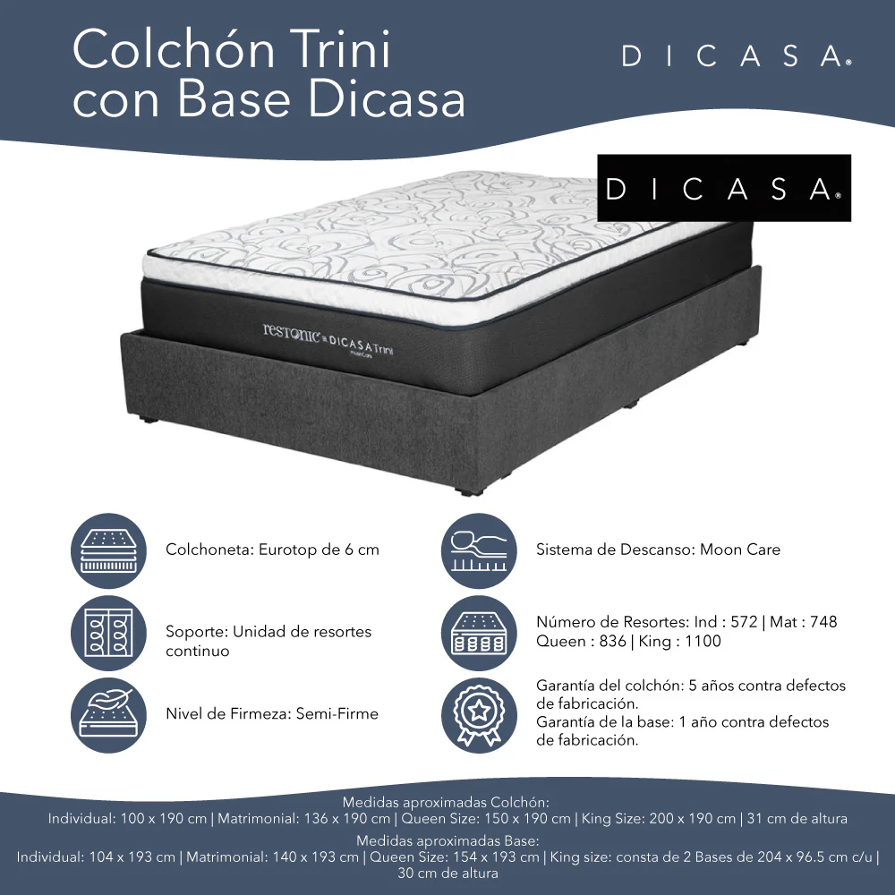 Colchón Dicasa Trini con Base Cama Gris Carbón con Ropa de Cama - Image 4