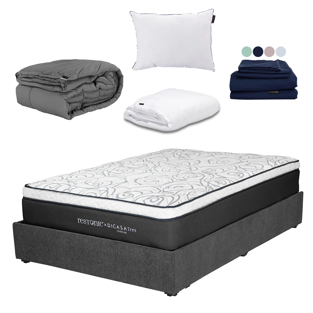 Colchón Dicasa Trini con Base Cama Gris Carbón con Ropa de Cama - Image 5