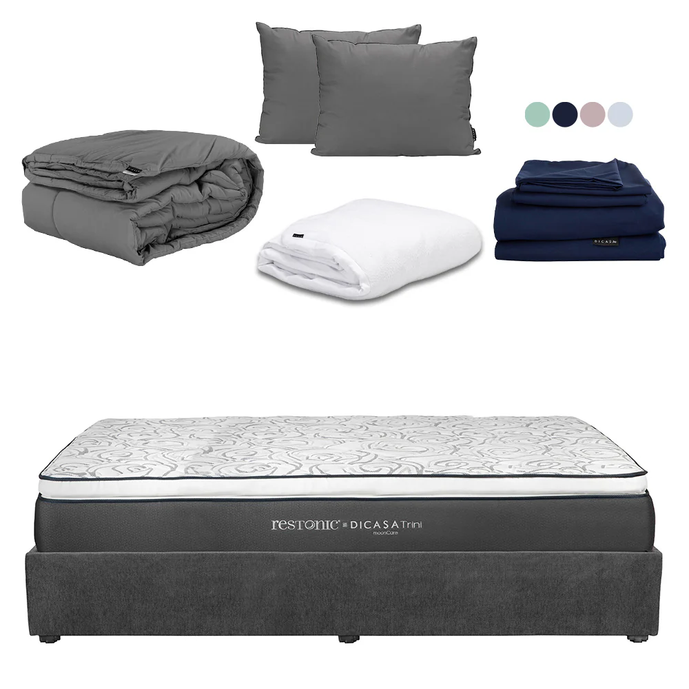 Colchón Dicasa Trini con Base Cama Gris Carbón con Ropa de Cama - Image 6