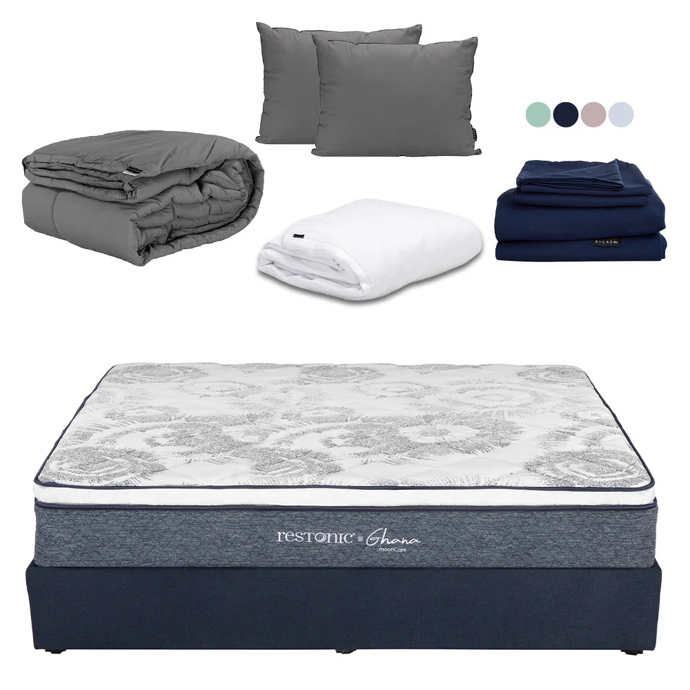 Colchón Restonic Ghana con Base Cama con Ropa de Cama - Image 4