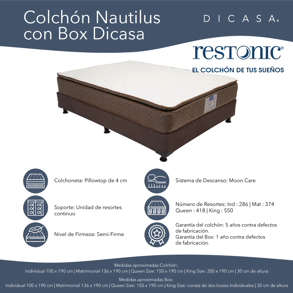 Colchón Restonic Nautilus con Box con Ropa de Cama - Image 4