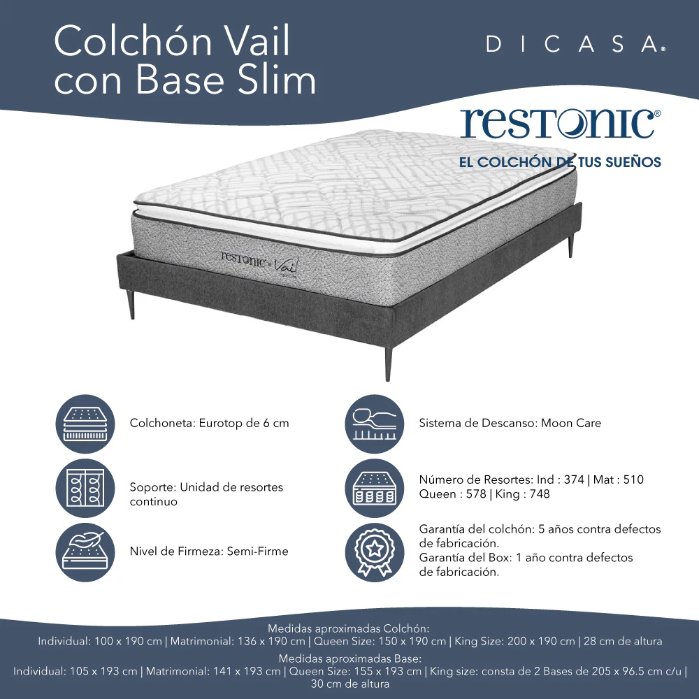 Colchón Restonic Vail con Base Slim con Ropa de Cama - Image 6