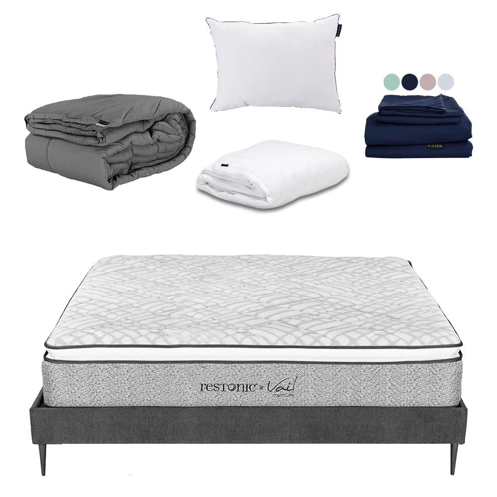 Colchón Restonic Vail con Base Slim con Ropa de Cama - Image 7