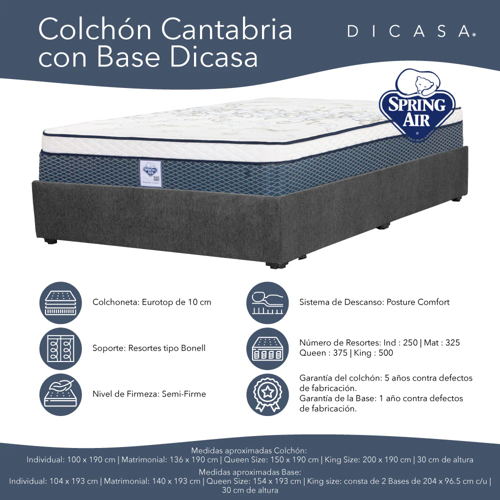 Colchón Spring Air Cantabria con Base Cama con Ropa de Cama - Image 6
