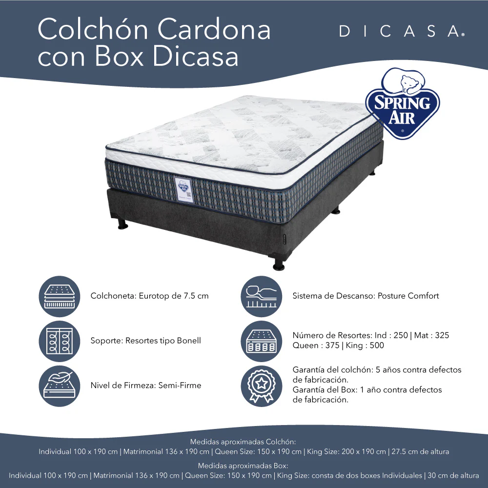 Colchón Spring Air Cardona con Box con Ropa de Cama - Image 4