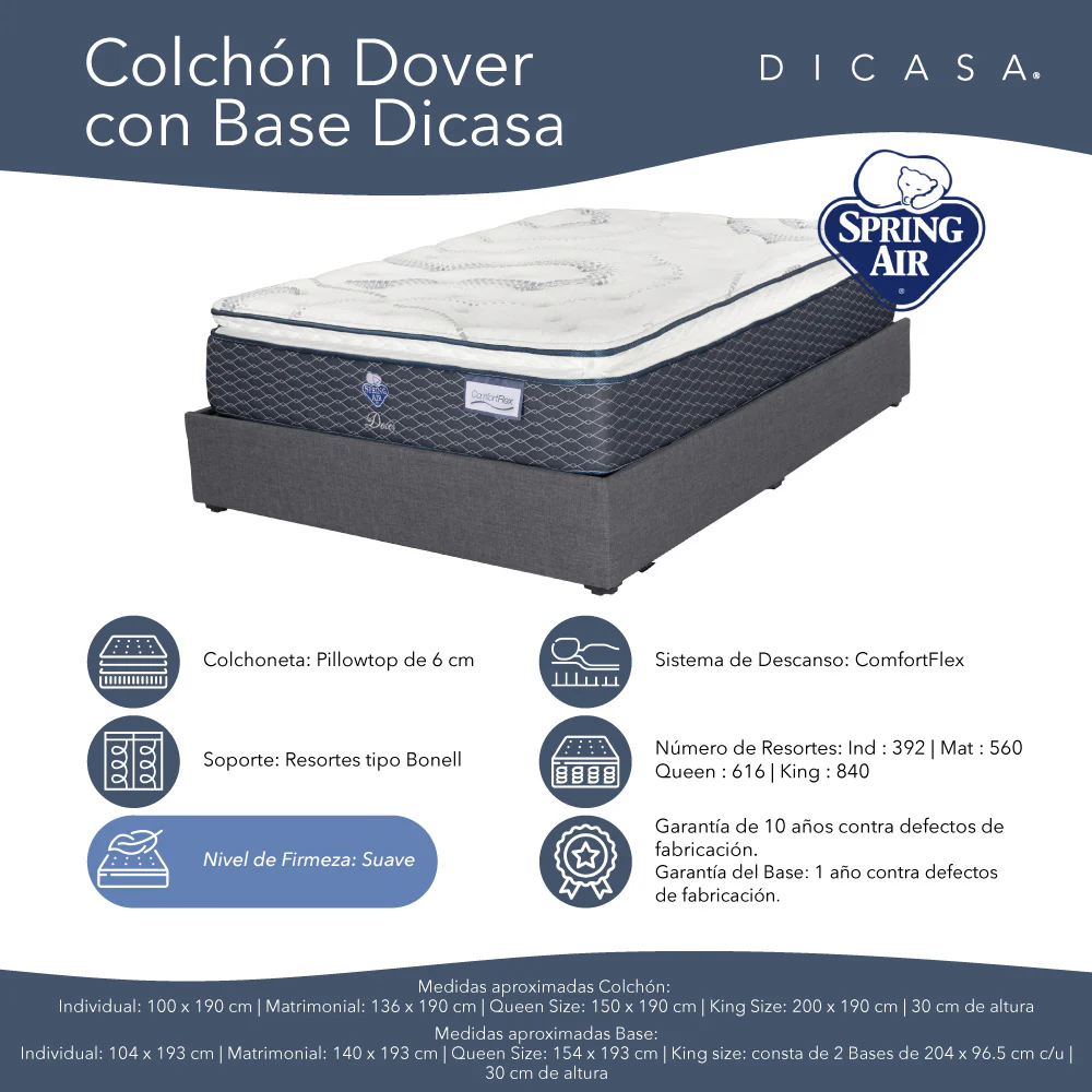 Colchón Spring Air Dover con Base Cama con Ropa de Cama - Image 6