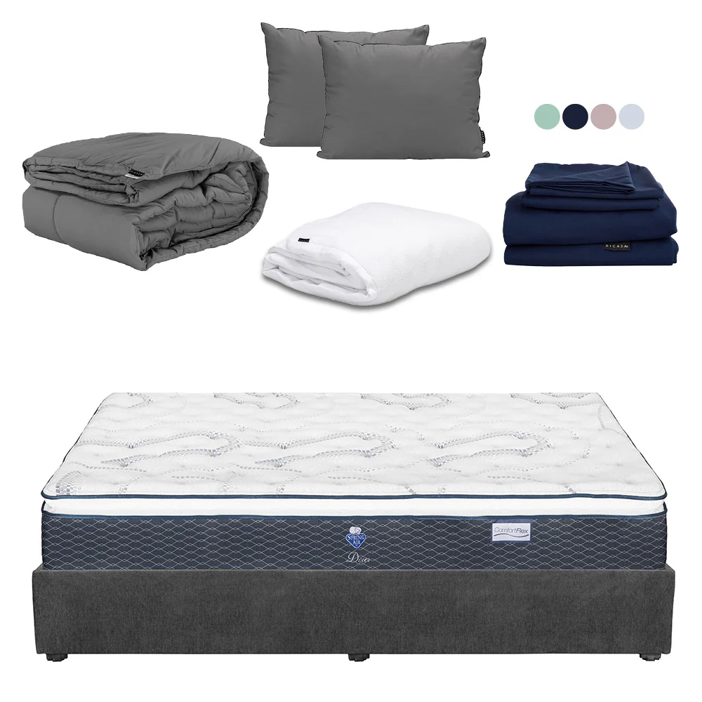 Colchón Spring Air Dover con Base Cama Gris Carbón con Ropa de Cama - Image 4