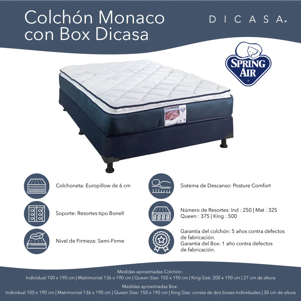 Colchón Spring Air Monaco con Box con Ropa de Cama - Image 5