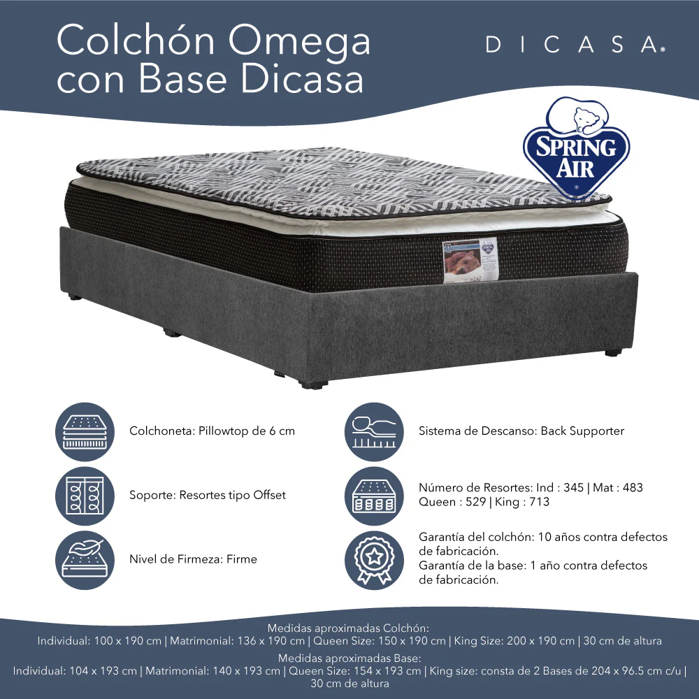 Colchón Spring Air Omega con Base Cama con Ropa de Cama - Image 10