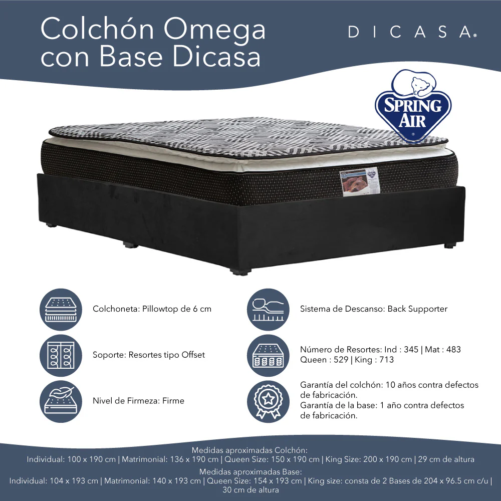Colchón Spring Air Omega con Base Cama con Ropa de Cama - Image 5