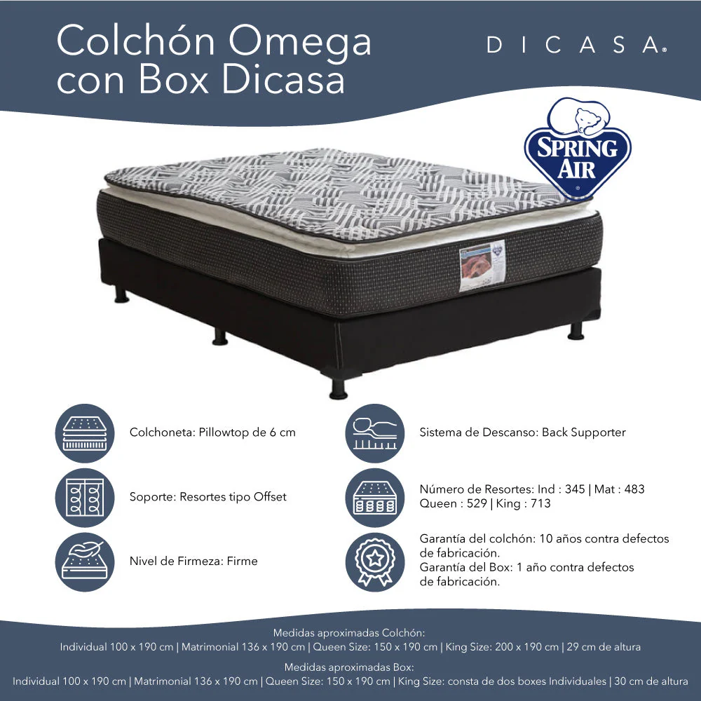 Colchón Spring Air Omega con Box con Ropa de Cama - Image 5