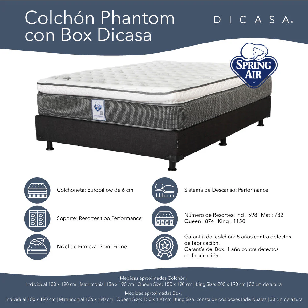 Colchón Spring Air Phantom con Box con Ropa de Cama - Image 4