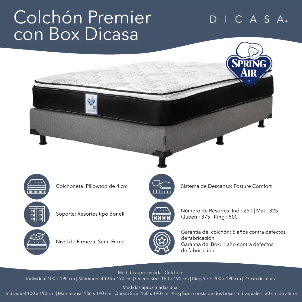 Colchón Spring Air Premier con Box  con Ropa de Cama - Image 4