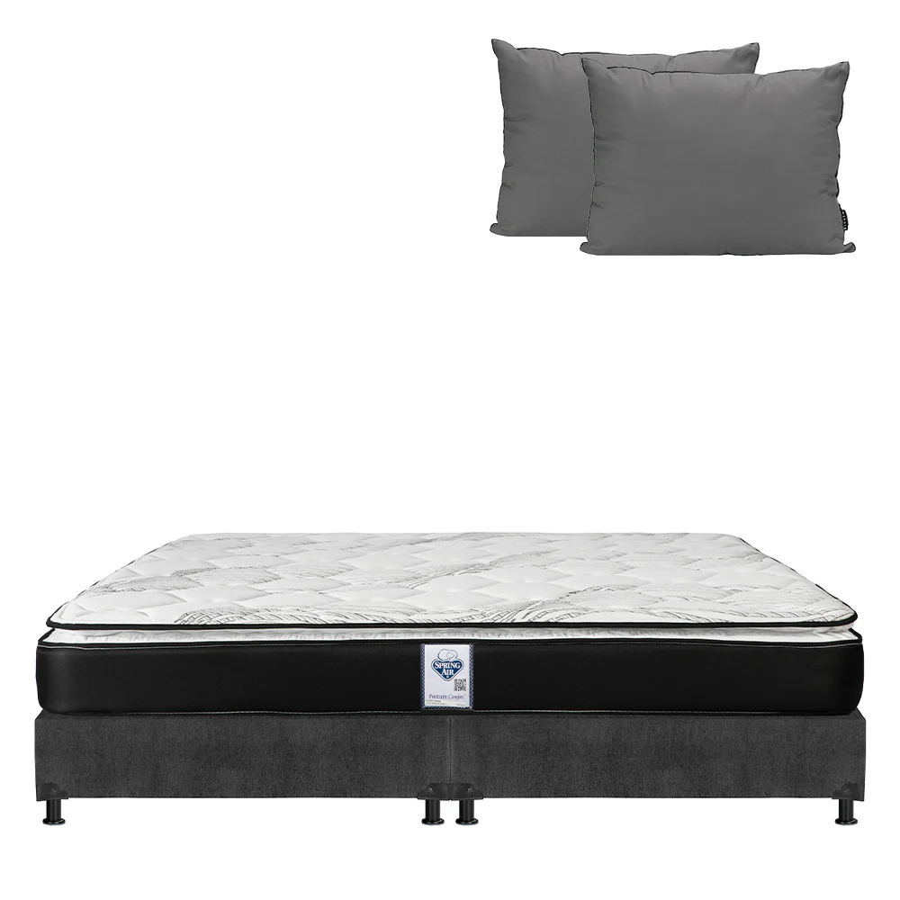Colchón Spring Air Premier con Box Gris Oscuro con Ropa de Cama - Image 10