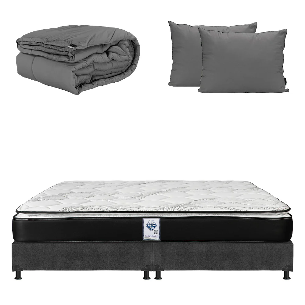 Colchón Spring Air Premier con Box Gris Oscuro con Ropa de Cama - Image 13