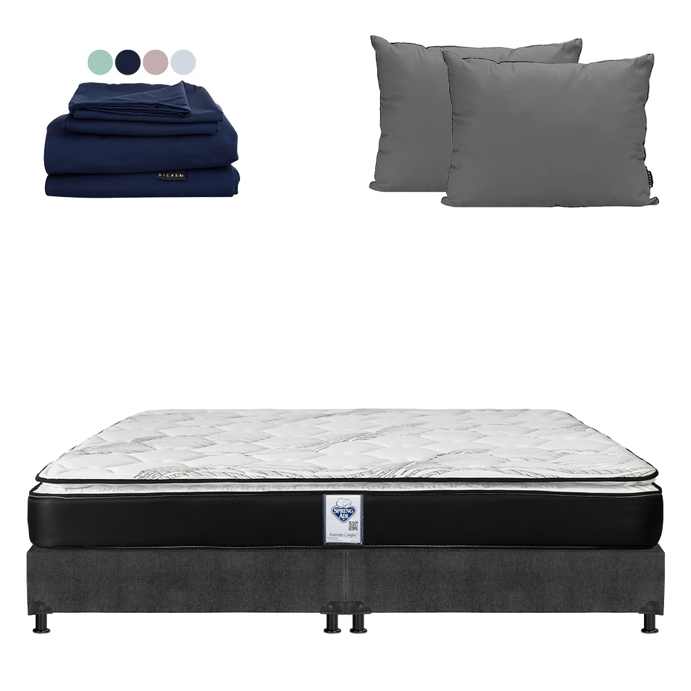 Colchón Spring Air Premier con Box Gris Oscuro con Ropa de Cama - Image 14