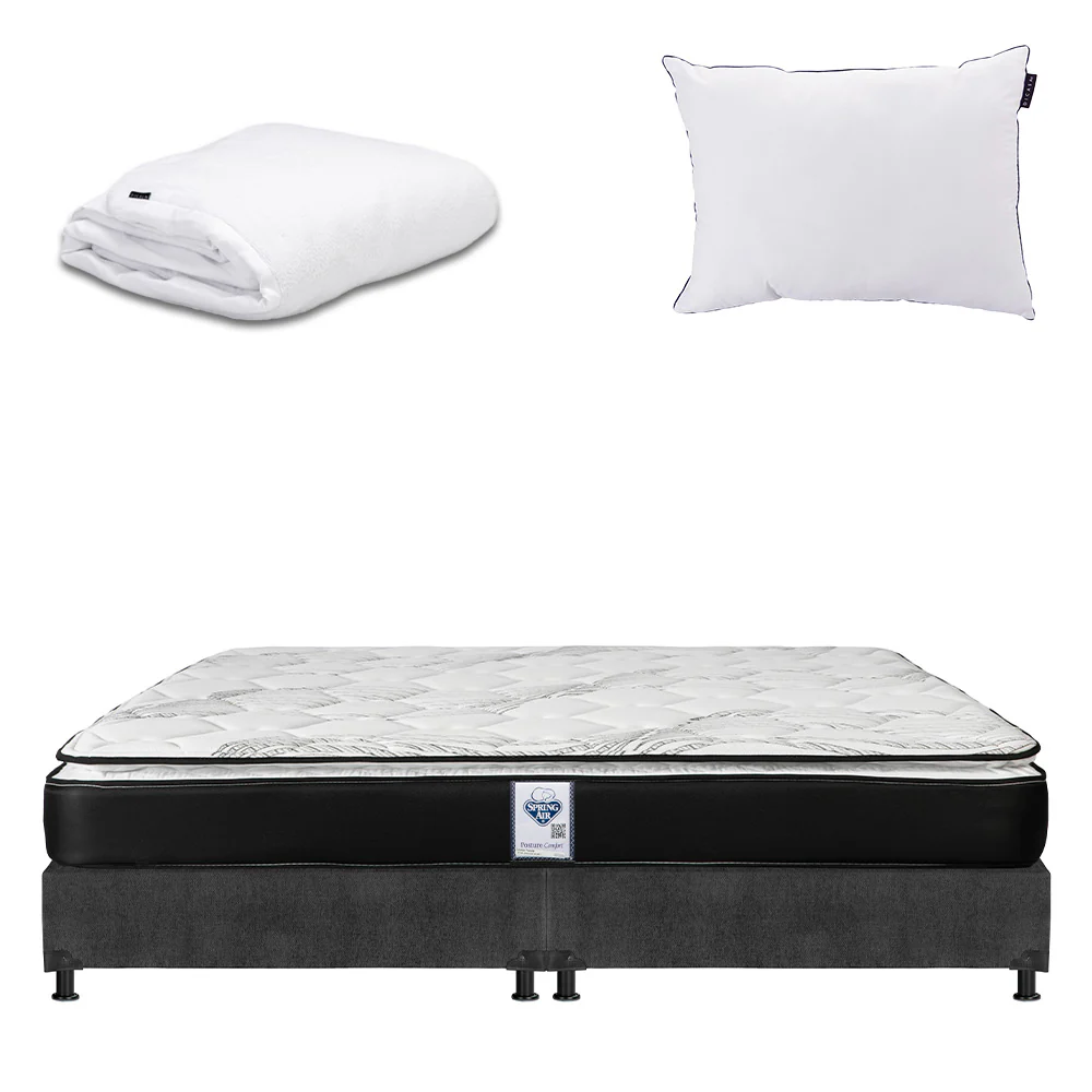 Colchón Spring Air Premier con Box Gris Oscuro con Ropa de Cama - Image 15