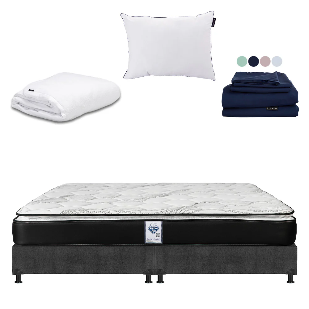 Colchón Spring Air Premier con Box Gris Oscuro con Ropa de Cama - Image 16