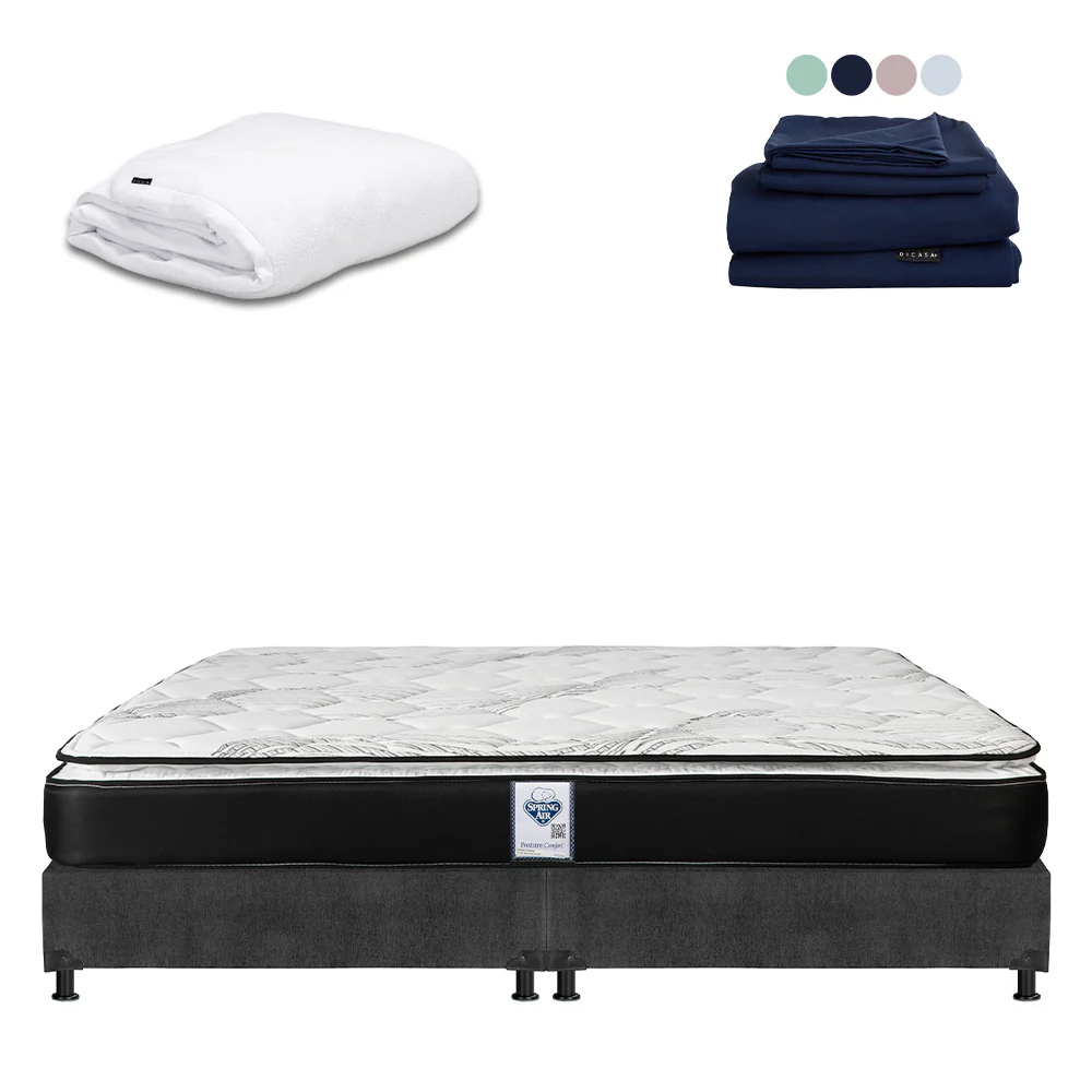 Colchón Spring Air Premier con Box Gris Oscuro con Ropa de Cama - Image 17