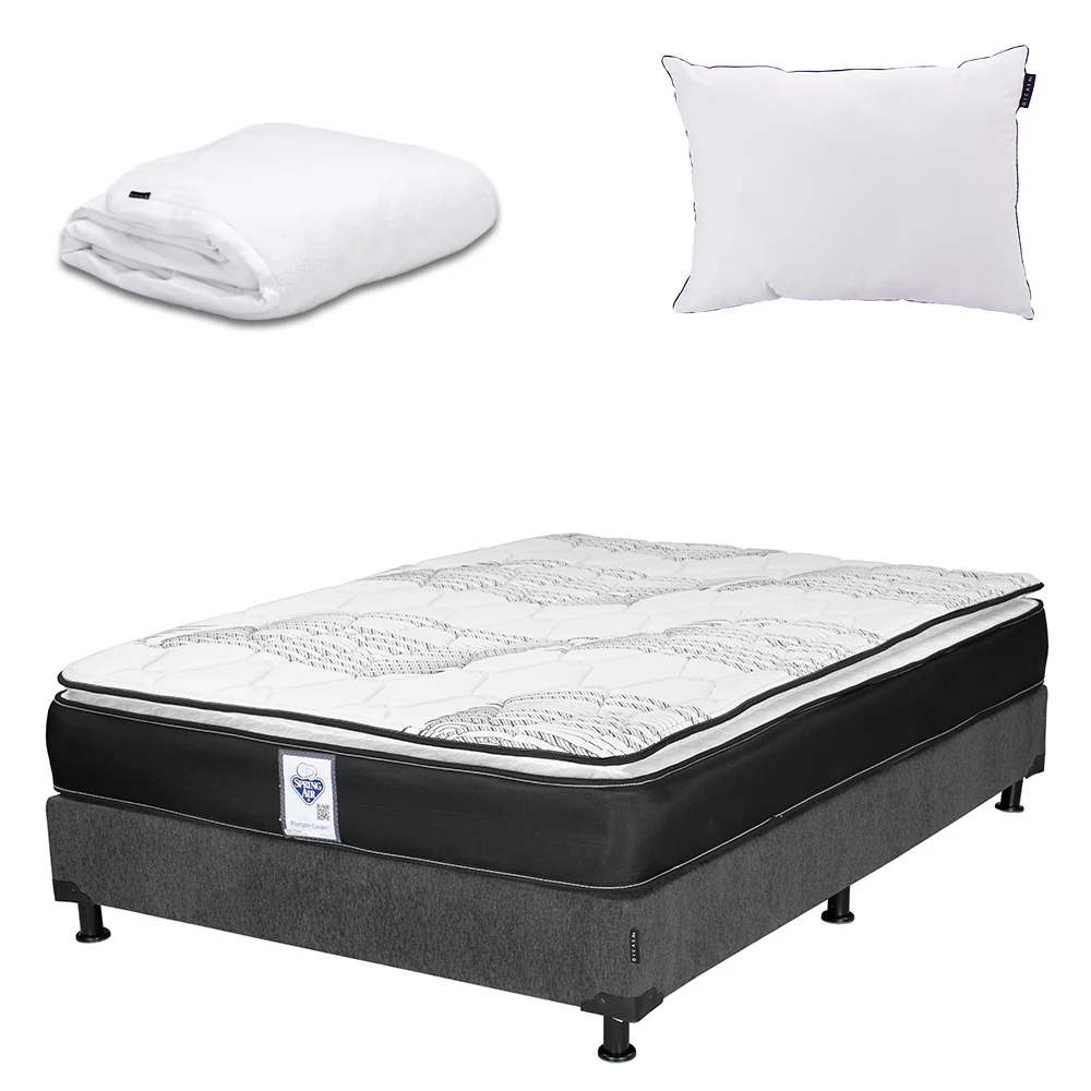 Colchón Spring Air Premier con Box Gris Oscuro con Ropa de Cama - Image 18