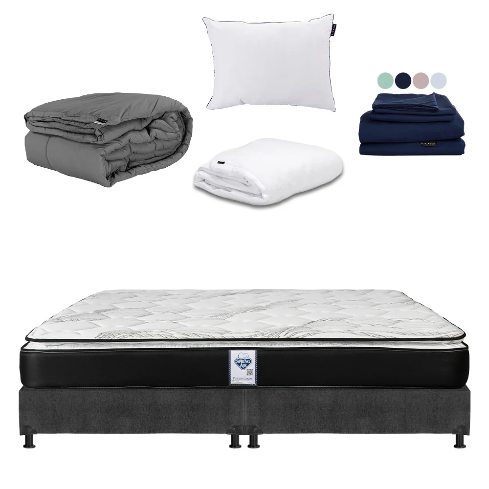 Colchón Spring Air Premier con Box Gris Oscuro con Ropa de Cama - Image 19