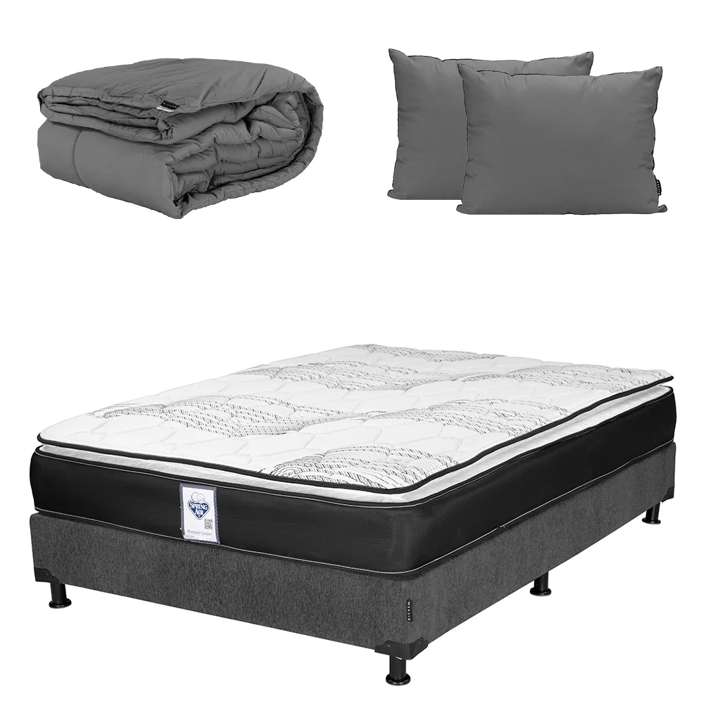 Colchón Spring Air Premier con Box Gris Oscuro con Ropa de Cama - Image 5