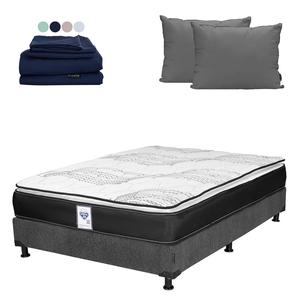 Colchón Spring Air Premier con Box Gris Oscuro con Ropa de Cama - Image 6