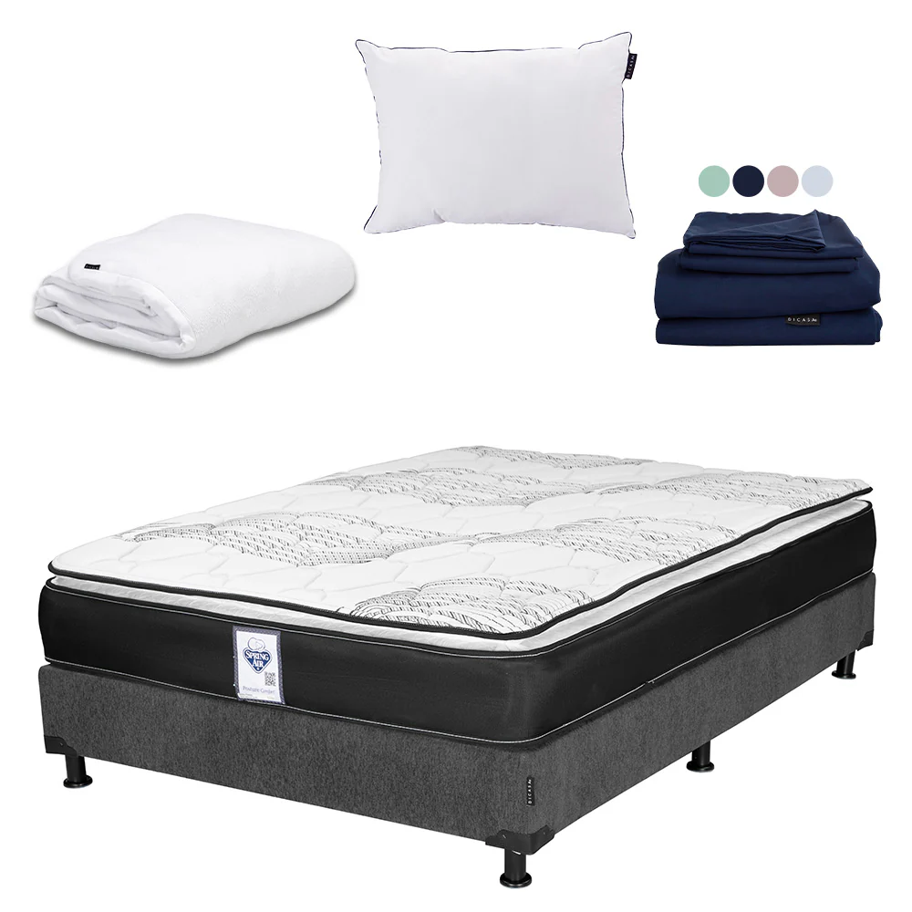 Colchón Spring Air Premier con Box Gris Oscuro con Ropa de Cama - Image 7