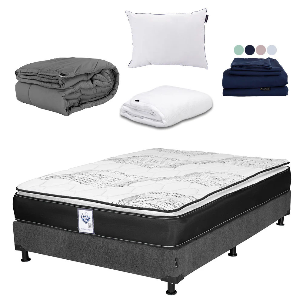 Colchón Spring Air Premier con Box Gris Oscuro con Ropa de Cama - Image 8