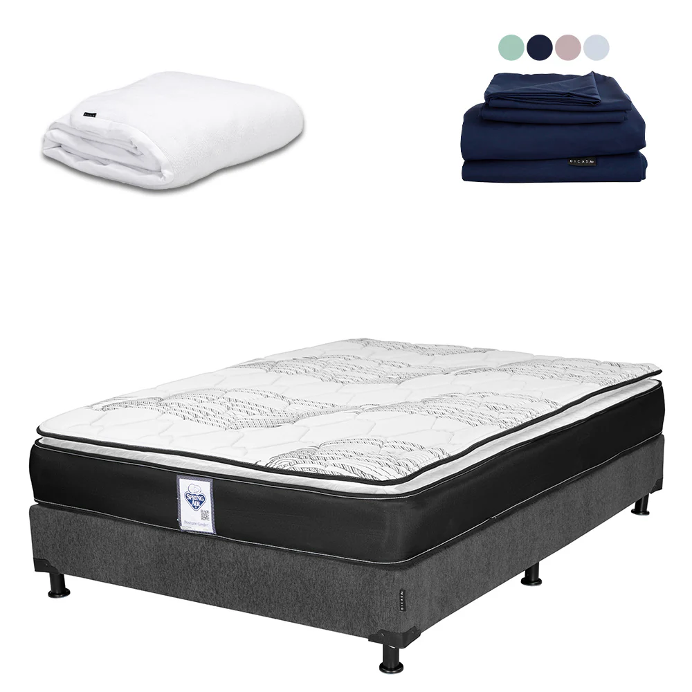 Colchón Spring Air Premier con Box Gris Oscuro con Ropa de Cama - Image 9
