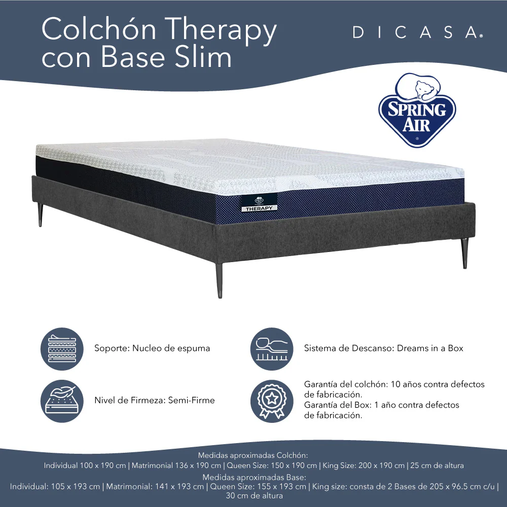 Colchón Spring Air Therapy con Base Slim con Ropa de Cama - Image 5